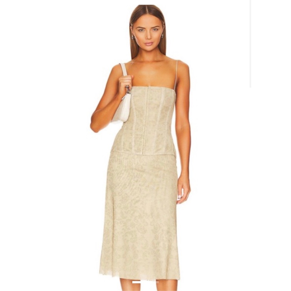 WeWoreWhat Beige Damask Mesh Corset Top and Midi Skirt Set Size 14 XXL
